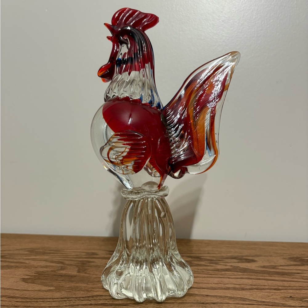 Vintage Handcrafted Glass Rooster, Murano Style, Collectible Glass